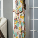 ⁦جلابيه بيج بلياقه مشجره بورود ملون (٥)⁩ - الصورة ⁦5⁩