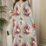 ⁦جلابيه تيفاني حرير مورده و شريط ذهبي من امام⁩ - الصورة ⁦3⁩