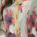 ⁦جلابيه تيفاني حرير مورده و شريط ذهبي من امام⁩ - الصورة ⁦7⁩