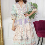 جلابيه بناتي بلياقه مندمجه بتشجر البيج و تيفاني