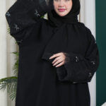 ⁦عبايه كريب بشك على اكمام على شكل ورد⁩ - الصورة ⁦3⁩