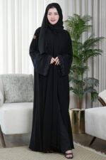 ⁦عبايه كارول كريب مطرزة بلون مخفي بلون كحلي⁩ - الصورة ⁦2⁩