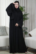 ⁦عبايه كارول كريب مطرزة بلون مخفي بلون اسود⁩ - الصورة ⁦4⁩