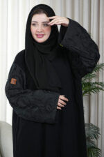 ⁦عبايه كريب بكم مفصول و شك اسود على اكمام⁩ - الصورة ⁦5⁩