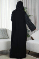 ⁦عبايه كريب بكم مفصول و شك اسود على اكمام⁩ - الصورة ⁦6⁩