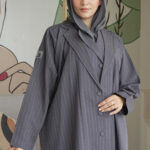 عباية ثلاث قطع رمادي 3 مخطط قماش كريب واقف