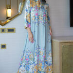 ⁦جلابيه سماوي بلياقه مشجره كامل بورود مرسومه (7)⁩ - الصورة ⁦3⁩