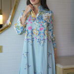 ⁦جلابيه سماوي بلياقه مشجره كامل بورود مرسومه (7)⁩ - الصورة ⁦2⁩