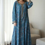 ⁦مخاوير ازرق تطريز اماراتيه محدد من الحلق بفصوص ذهبي (7)⁩ - الصورة ⁦5⁩