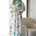 ⁦جلابيه تركواز بلياقه مرسوم على شكل ورود (7)⁩ - الصورة ⁦3⁩