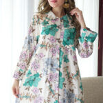 ⁦جلابيه تركواز بلياقه مرسوم على شكل ورود (7)⁩ - الصورة ⁦8⁩