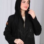 ⁦عباية شك وترتر اسود بموديل فاخر من الوسط⁩ - الصورة ⁦5⁩