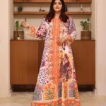 جلابية موف حرير بالوان مشجره و فصوص