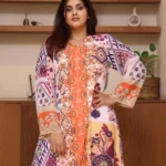 ⁦جلابية موف حرير بالوان مشجره و فصوص⁩ - الصورة ⁦4⁩