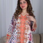 ⁦جلابية موف حرير بالوان مشجره و فصوص⁩ - الصورة ⁦11⁩