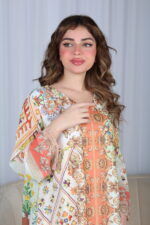 ⁦جلابية خربزي حرير بالوان مشجره و فصوص⁩ - الصورة ⁦16⁩