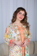 ⁦جلابية خربزي حرير بالوان مشجره و فصوص⁩ - الصورة ⁦7⁩