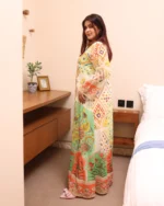 ⁦جلابية خربزي حرير بالوان مشجره و فصوص⁩ - الصورة ⁦4⁩