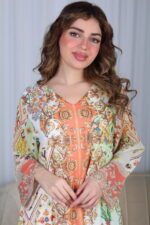 ⁦جلابية خربزي حرير بالوان مشجره و فصوص⁩ - الصورة ⁦15⁩