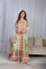 ⁦جلابية خربزي حرير بالوان مشجره و فصوص⁩ - الصورة ⁦13⁩