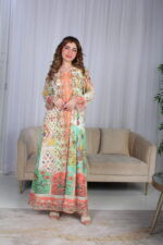 ⁦جلابية خربزي حرير بالوان مشجره و فصوص⁩ - الصورة ⁦14⁩