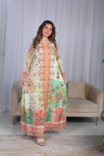 ⁦جلابية خربزي حرير بالوان مشجره و فصوص⁩ - الصورة ⁦12⁩