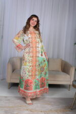 ⁦جلابية خربزي حرير بالوان مشجره و فصوص⁩ - الصورة ⁦11⁩