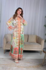 ⁦جلابية خربزي حرير بالوان مشجره و فصوص⁩ - الصورة ⁦10⁩