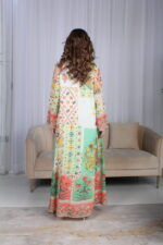 ⁦جلابية خربزي حرير بالوان مشجره و فصوص⁩ - الصورة ⁦8⁩