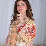 ⁦جلابية احمر حرير بالوان مشجره و فصوص⁩ - الصورة ⁦12⁩