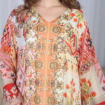 ⁦جلابية احمر حرير بالوان مشجره و فصوص⁩ - الصورة ⁦9⁩