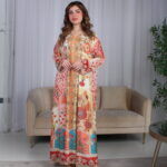 ⁦جلابية احمر حرير بالوان مشجره و فصوص⁩ - الصورة ⁦7⁩