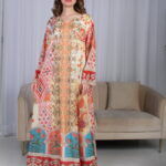 جلابية احمر حرير بالوان مشجره و فصوص