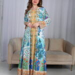 ⁦جلابية سماوي حرير بالوان مشجره و فصوص⁩ - الصورة ⁦10⁩