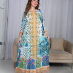 ⁦جلابية سماوي حرير بالوان مشجره و فصوص⁩ - الصورة ⁦8⁩