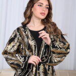 ⁦جلابيه اسود خليجيه بشك ترتر و فصوص ذهبي⁩ - الصورة ⁦2⁩