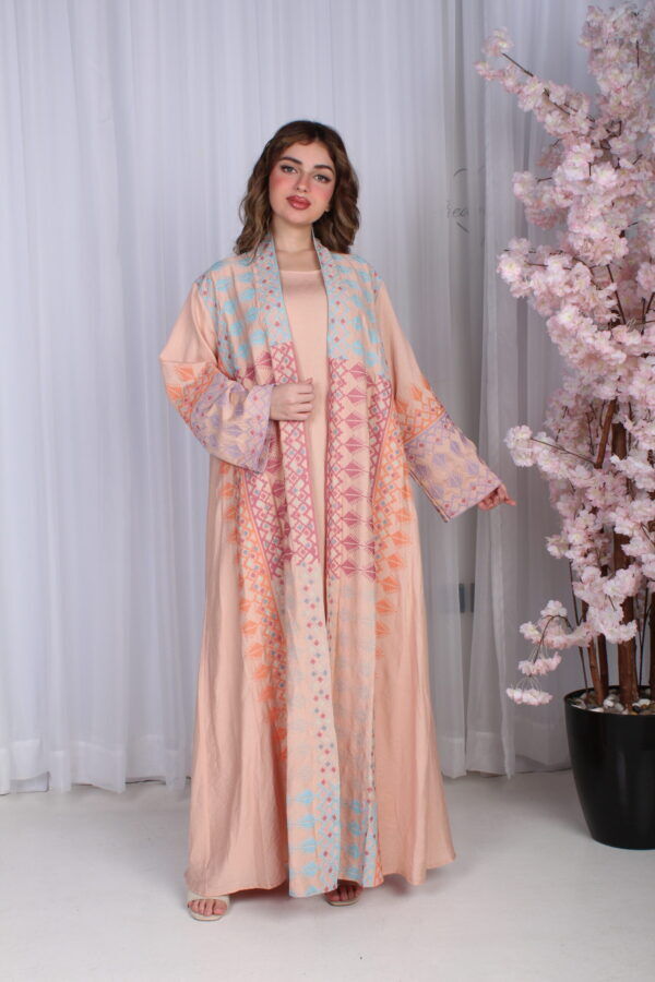 ⁦جلابية خربزي خليجية قطعتين مشجره بشك و دقات ملونة⁩ - الصورة ⁦16⁩