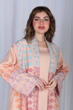 ⁦جلابية خربزي خليجية قطعتين مشجره بشك و دقات ملونة⁩ - الصورة ⁦10⁩