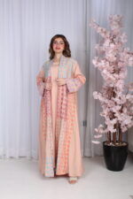 ⁦جلابية خربزي خليجية قطعتين مشجره بشك و دقات ملونة⁩ - الصورة ⁦9⁩