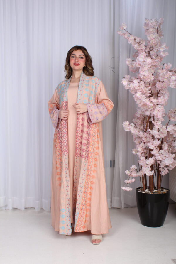 ⁦جلابية خربزي خليجية قطعتين مشجره بشك و دقات ملونة⁩ - الصورة ⁦9⁩