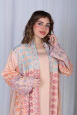 ⁦جلابية خربزي خليجية قطعتين مشجره بشك و دقات ملونة⁩ - الصورة ⁦20⁩