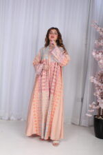 ⁦جلابية خربزي خليجية قطعتين مشجره بشك و دقات ملونة⁩ - الصورة ⁦12⁩