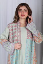 ⁦جلابية تيفاني خليجية قطعتين مشجره بشك و دقات ملونة⁩ - الصورة ⁦12⁩