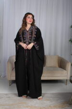 ⁦جلابية اسود ملكي قطعتين بتطريز دقات ملونة من الأمام و اكمام⁩ - الصورة ⁦4⁩