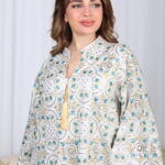 ⁦جلابية بياقة تركواز بترتر وتطريز كامل بورود⁩ - الصورة ⁦6⁩