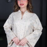 ⁦جلابية ابيض موردة بورود تركواز⁩ - الصورة ⁦10⁩