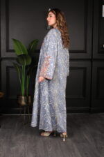 ⁦جلابية سماوي بتطريز دقات ملونة من الأمام و قماش لفتة⁩ - الصورة ⁦2⁩