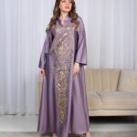 جلابية موف وترتر ذهبي خليجيه بياقة و شك