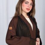 ⁦عباية شيفون بني جاكار كتف⁩ - الصورة ⁦3⁩