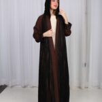 ⁦عباية شيفون بني جاكار كتف⁩ - الصورة ⁦4⁩